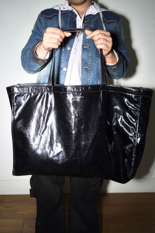 Acne Studios Large Black PVC Leather Shopping Tote Bag