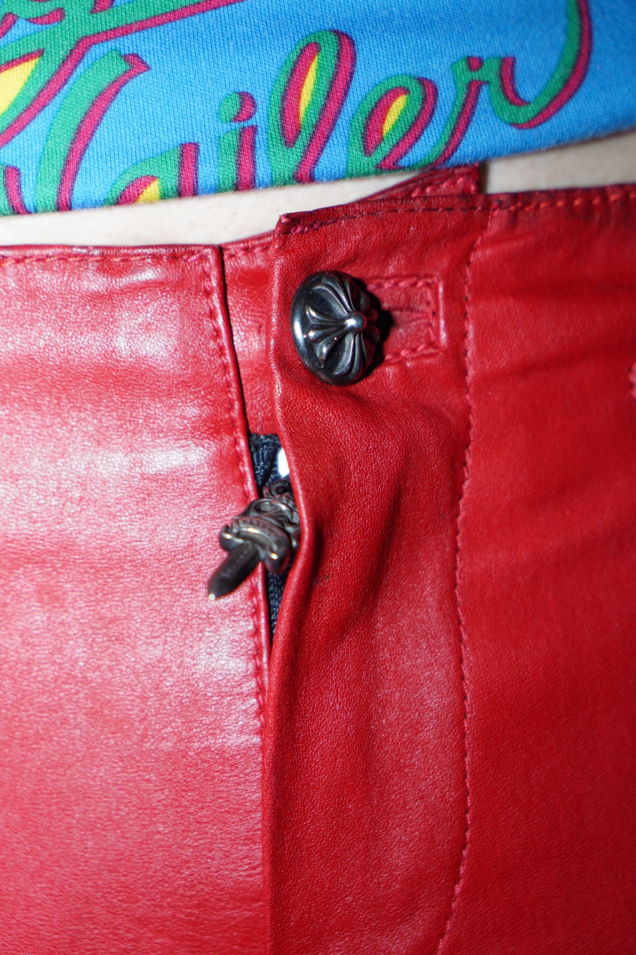 Chrome Hearts Red Leather Trousers