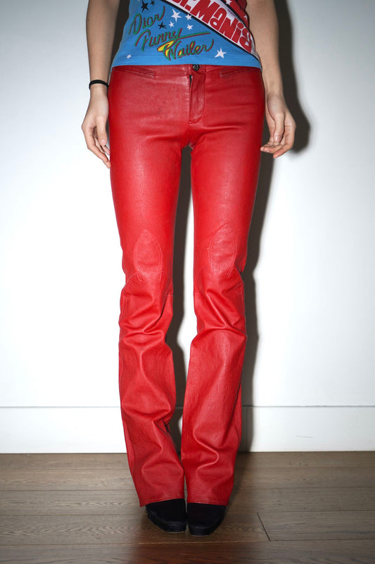 Chrome Hearts Red Leather Trousers