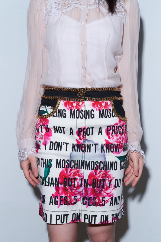 Moschino Bold Letters and Gold Chain Rose Skirt