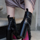 Gucci Black Square Head Leather Fringe Platform Heel Boots