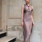 PE99Y YAN9 Exclusive LuxuryMetallic Silk and Leather Geometrical Cutting Tailored Jumpsuit