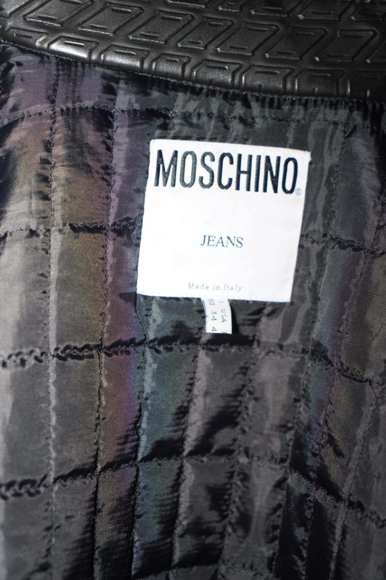 Moschino Vintage Wheel Pattern Embossed Leather Padded Jacket