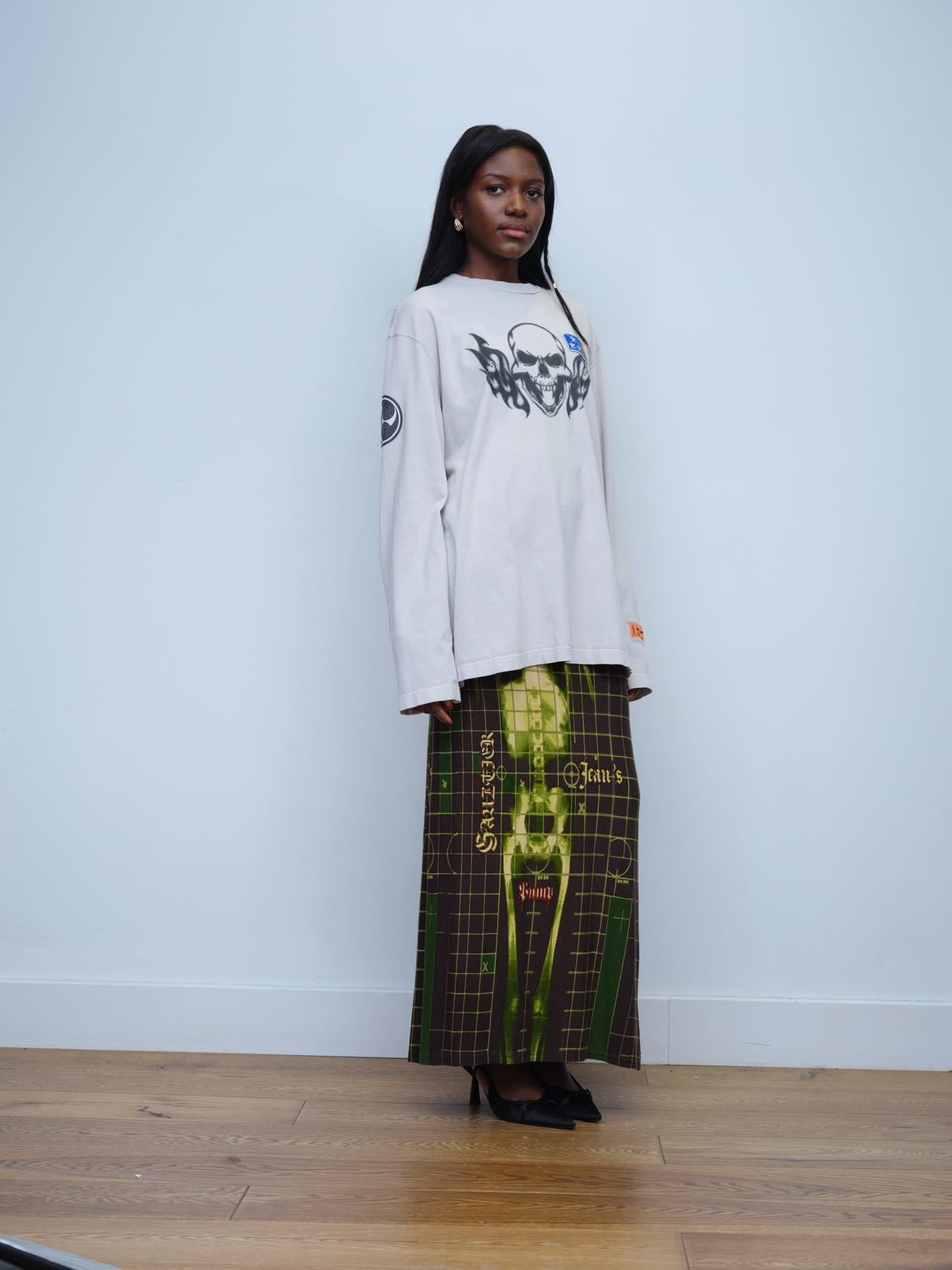 Heron Preston Spray Print Skeloton Skull Gothic Oversized T-shirt