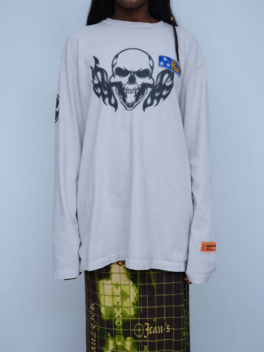 Heron Preston Spray Print Skeloton Skull Gothic Oversized T-shirt