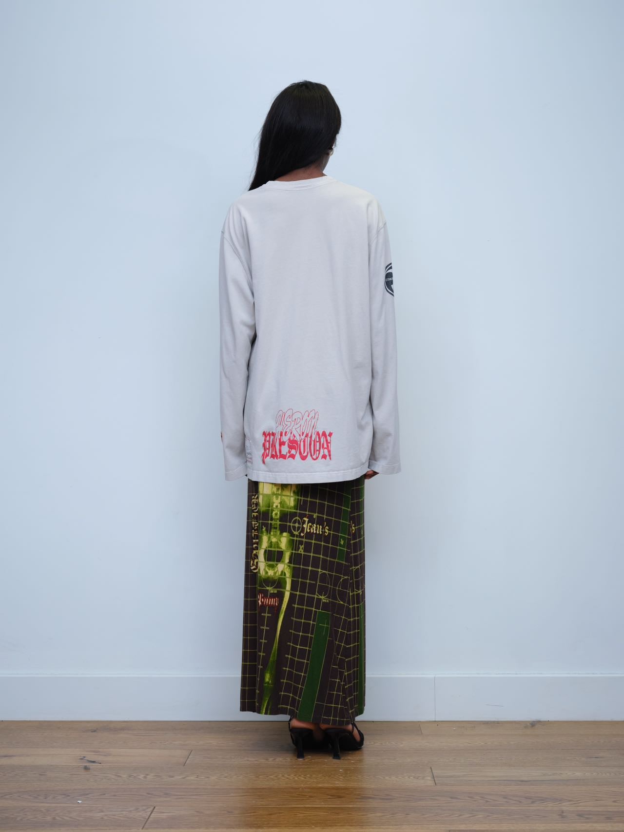 Heron Preston Spray Print Skeloton Skull Gothic Oversized T-shirt