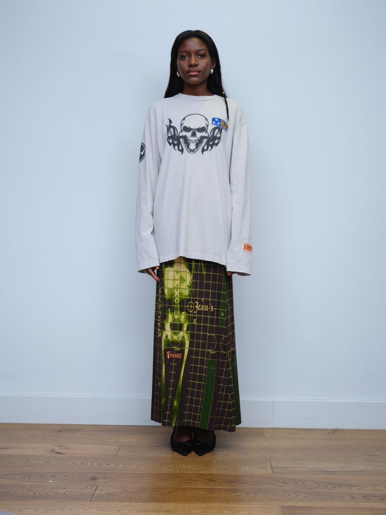 Heron Preston Spray Print Skeloton Skull Gothic Oversized T-shirt