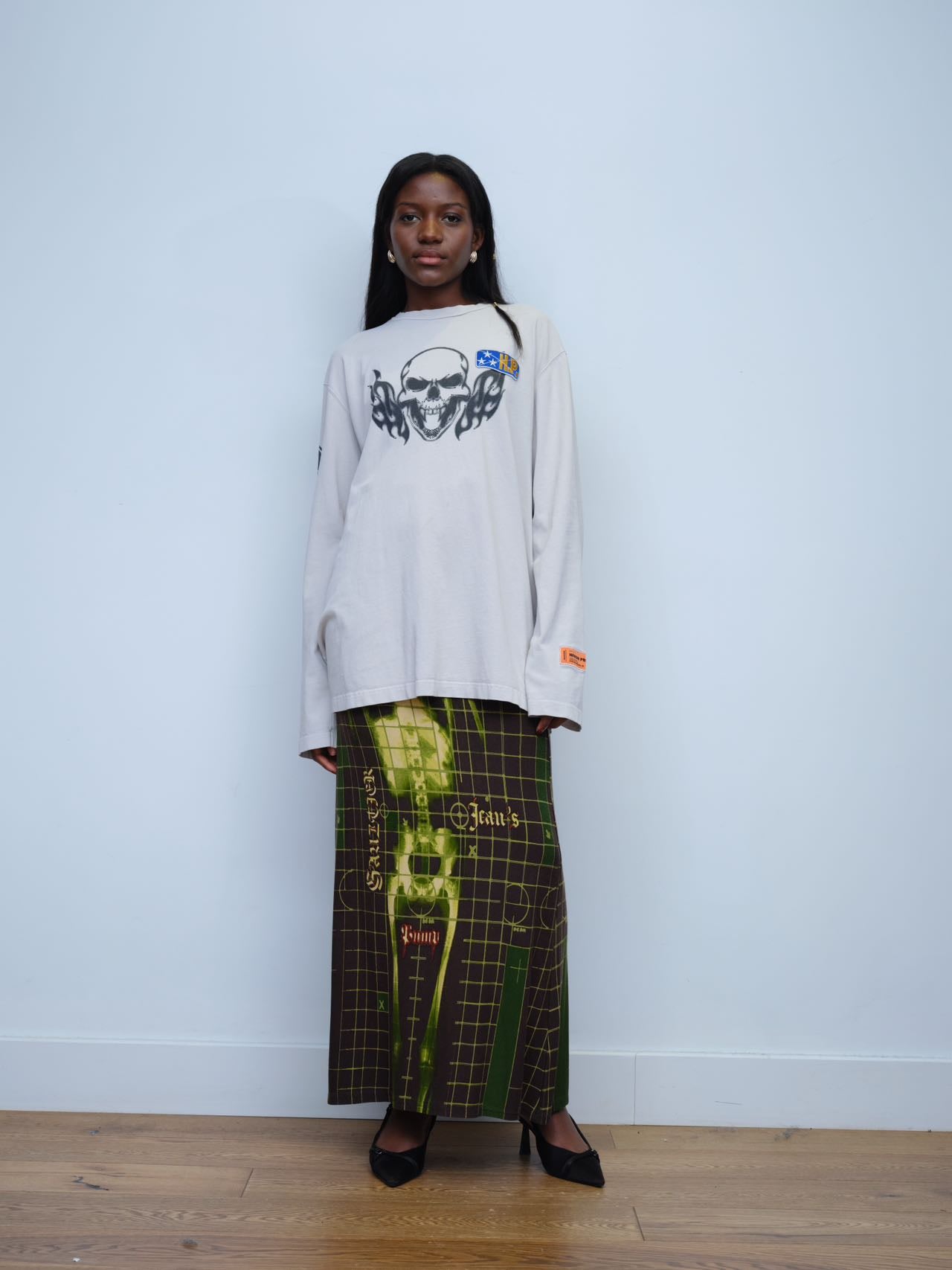 Heron Preston Spray Print Skeloton Skull Gothic Oversized T-shirt