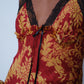 Roberto Cavalli Y2K Runway Floral Lace Red and Gold Silk Dress