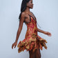 Roberto Cavalli Y2K Runway Floral Lace Red and Gold Silk Dress