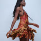 Roberto Cavalli Y2K Runway Floral Lace Red and Gold Silk Dress