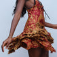 Roberto Cavalli Y2K Runway Floral Lace Red and Gold Silk Dress