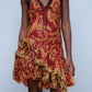 Roberto Cavalli Y2K Runway Floral Lace Red and Gold Silk Dress