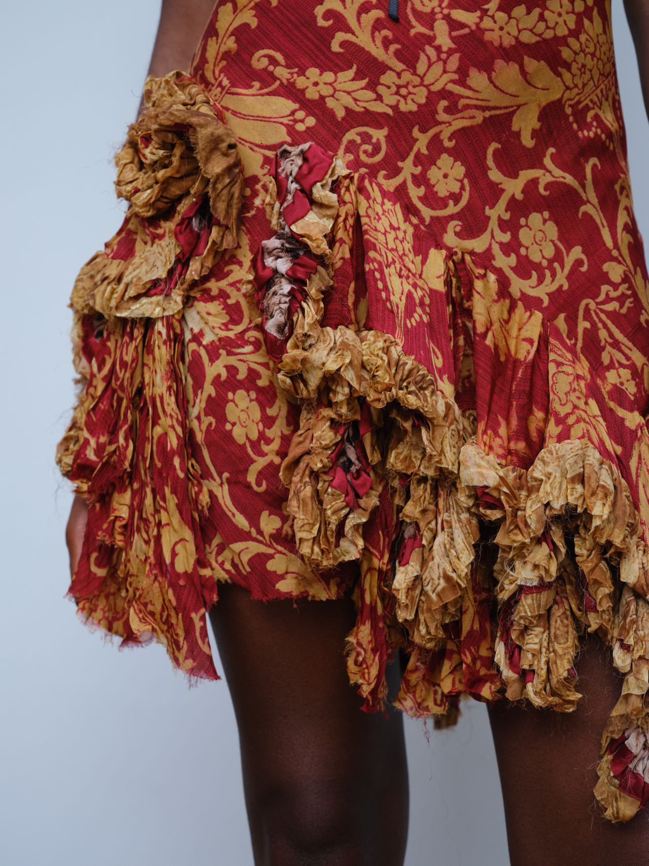 Roberto Cavalli Y2K Runway Floral Lace Red and Gold Silk Dress