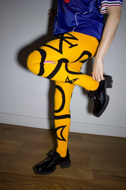 Charles Jeffrey Loverboy Knitted Symbol Yellow and Black Leggings