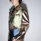 PE99Y YAN9 Metallic Green and Blue Leather Geometric Spiky Tailored Blazer