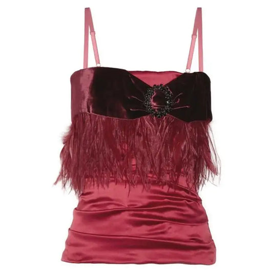 Dolce & Gabanna Y2K Museum Archive Burgendy Velvet Feather Corset Top