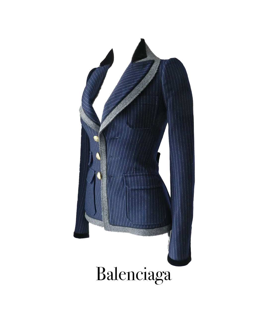 Balenciaga AW2007/8 Runway Navy Wool Tailored Women's Blazer Jacket