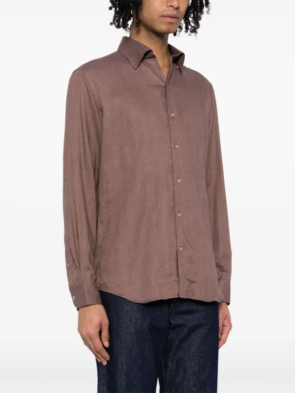 Calvin Klein Men's Burgundy Plain Cotton Shirt