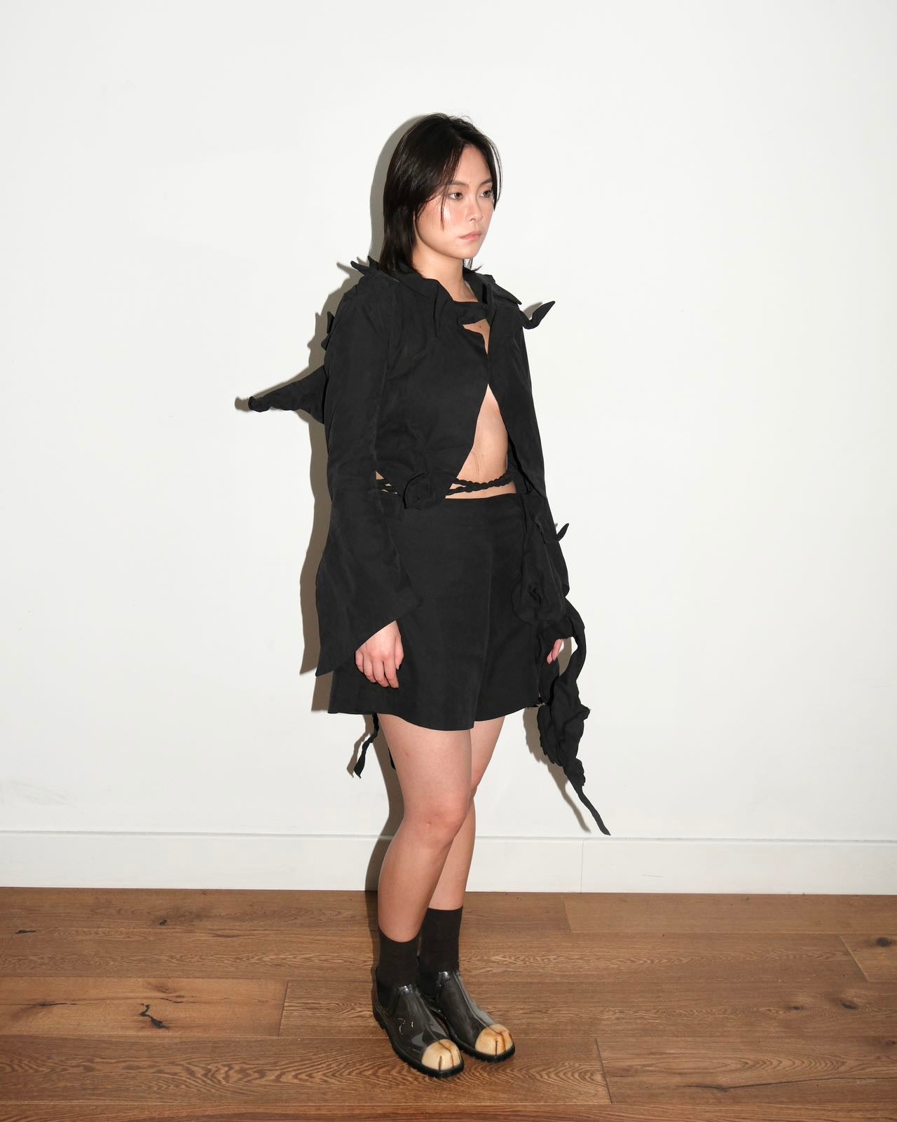 Yohji Yamamoto Runway Black Sculptural Spike Cotton Shorts