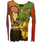 Jean Paul Gaultier Y2K Japanese Portrait Print Colorful Sequinned Mesh Top