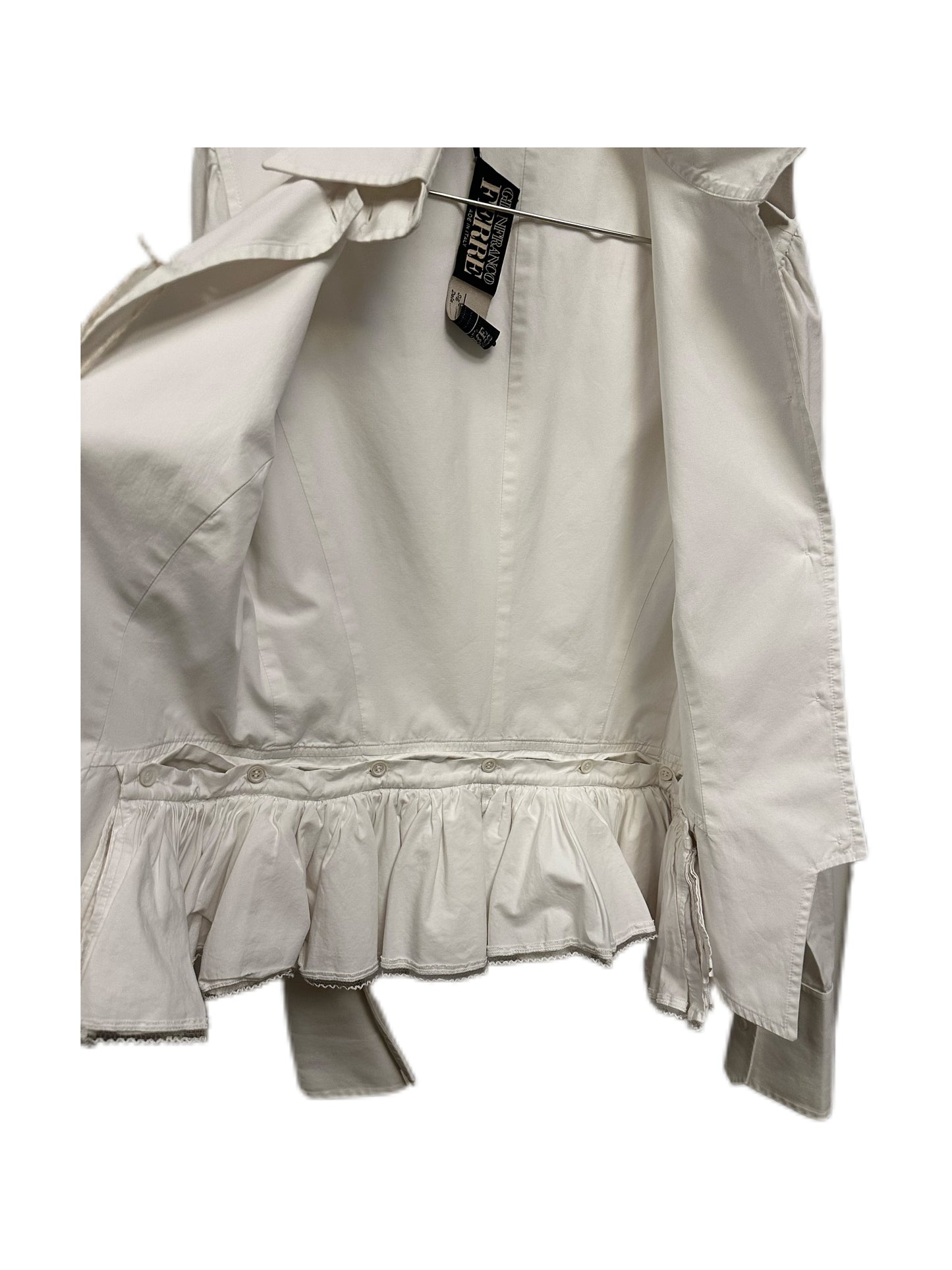 Gianfranco Ferre Vintage White Ballet Ruffles Tailored Blouse