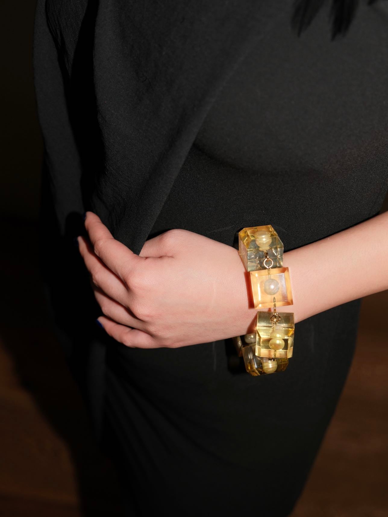 Kiko Kostadinov Exclusive Gold Pearl Cubist Bracelet In Epoxy/pearl