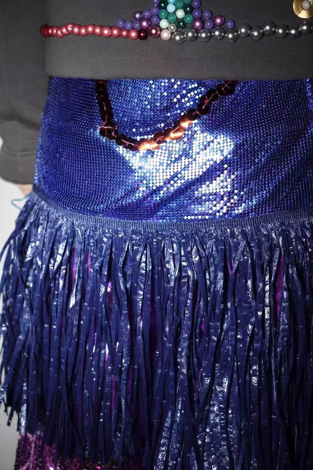 PE99Y YAN9 Blue Chainmail Embroidery Fringe Party Dress