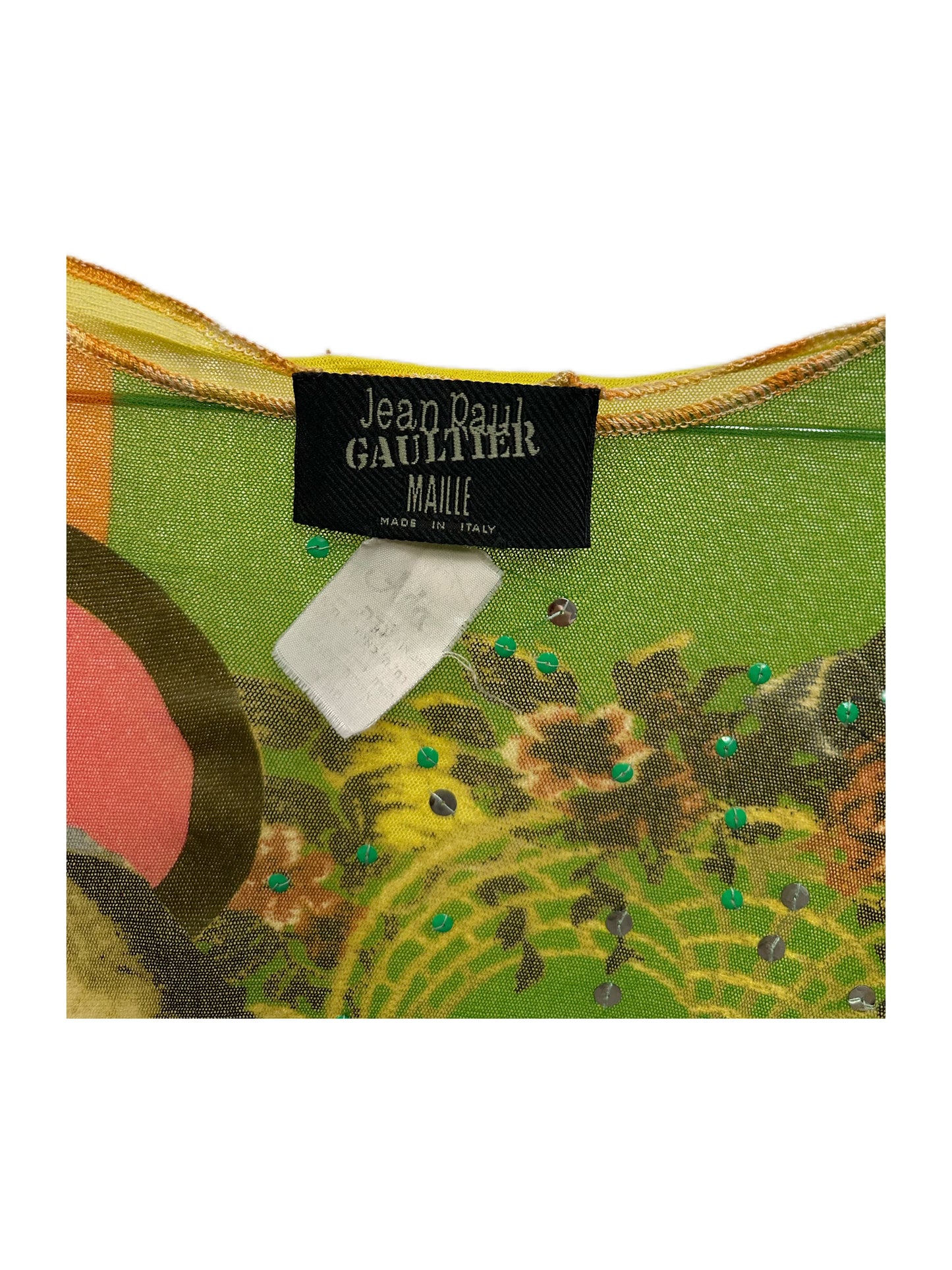 Jean Paul Gaultier Y2K Japanese Portrait Print Colorful Sequinned Mesh Top