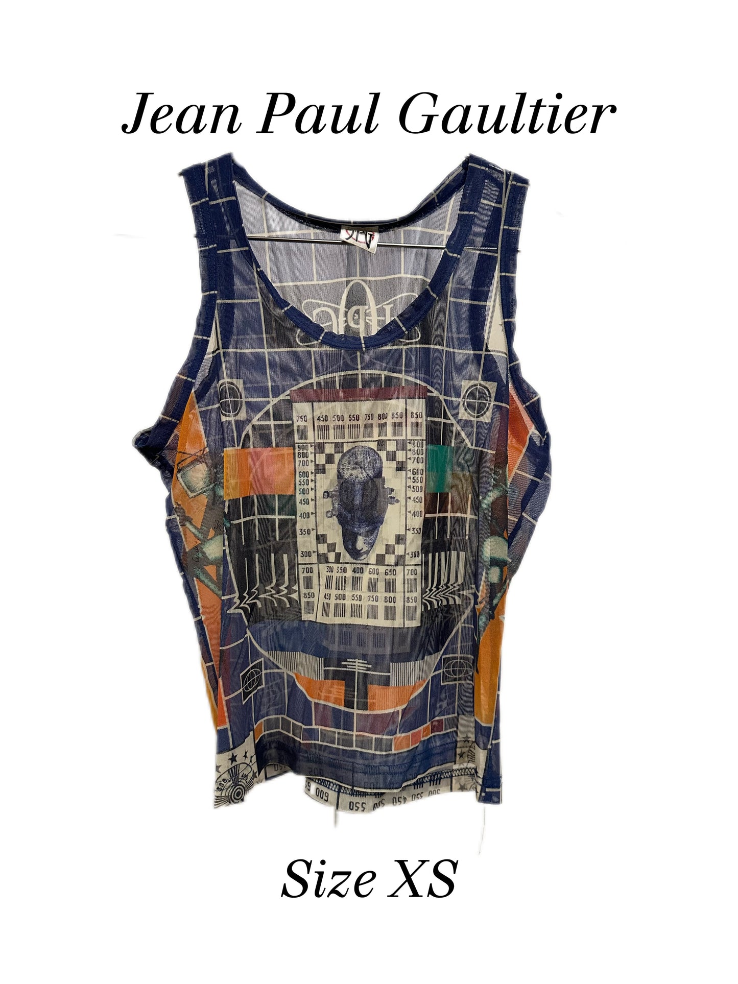 Jean Paul Gaultier 90s Television Print Vintage Runway Mesh Tank Top