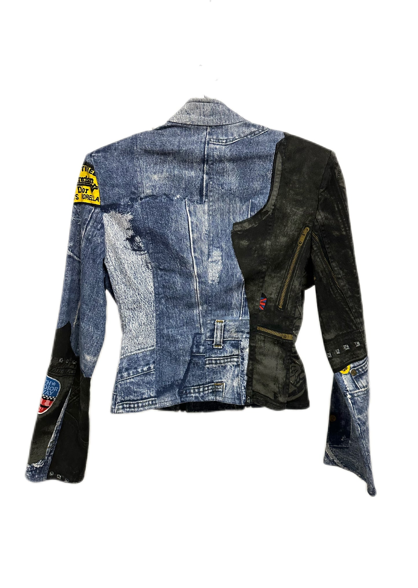 Christian Dior by John Galliano Denim Y2K Punk Print Double Zipper Jacket