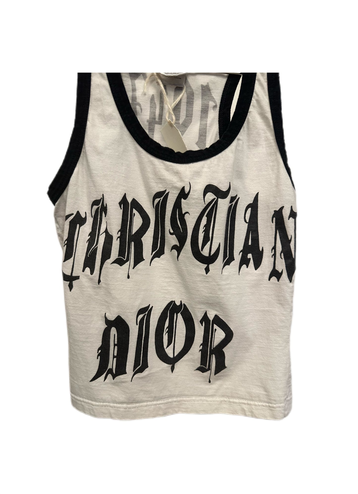 Christian Dior by John Galliano Y2K 2002 White and Black Gothic Punk Letters Runway Tank Top