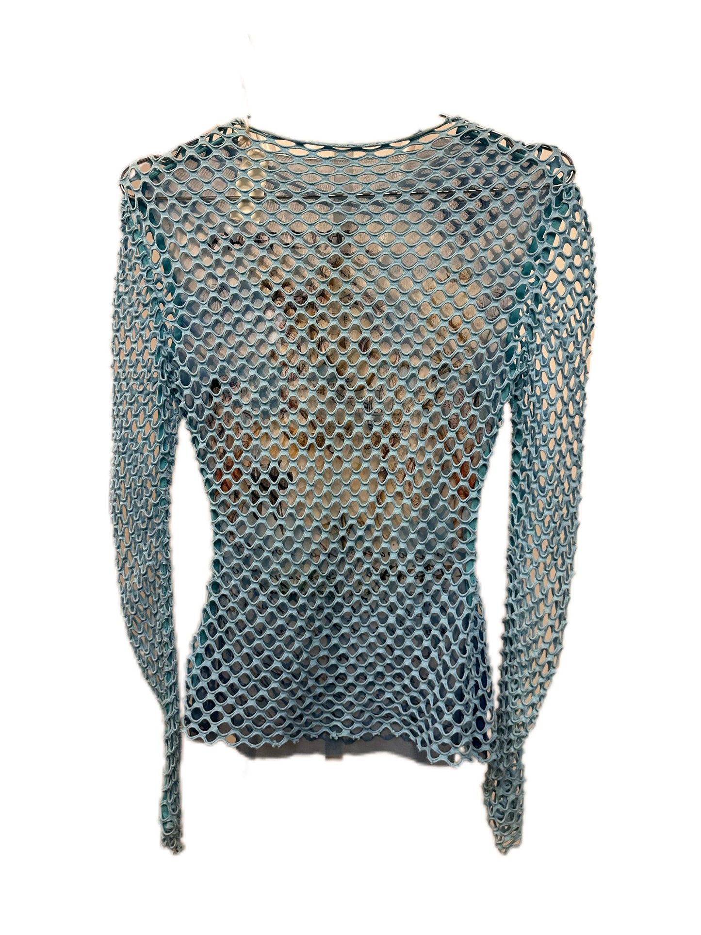 MISBHV Blue Fishnet Print Mesh Top