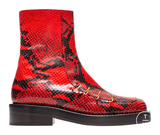 Marni Red Snake Print Leather Ankle Boots