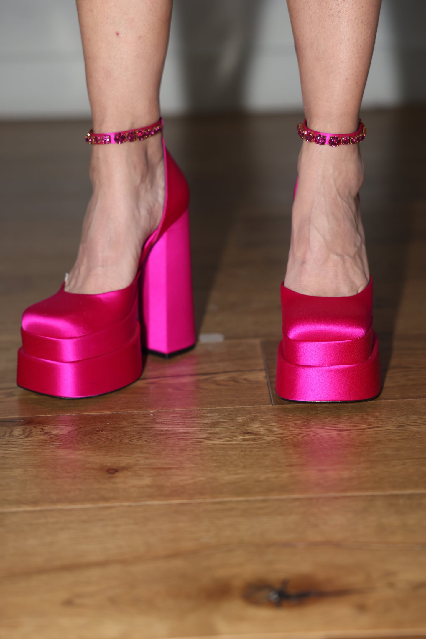 Versace Pink Silk Platform Heels