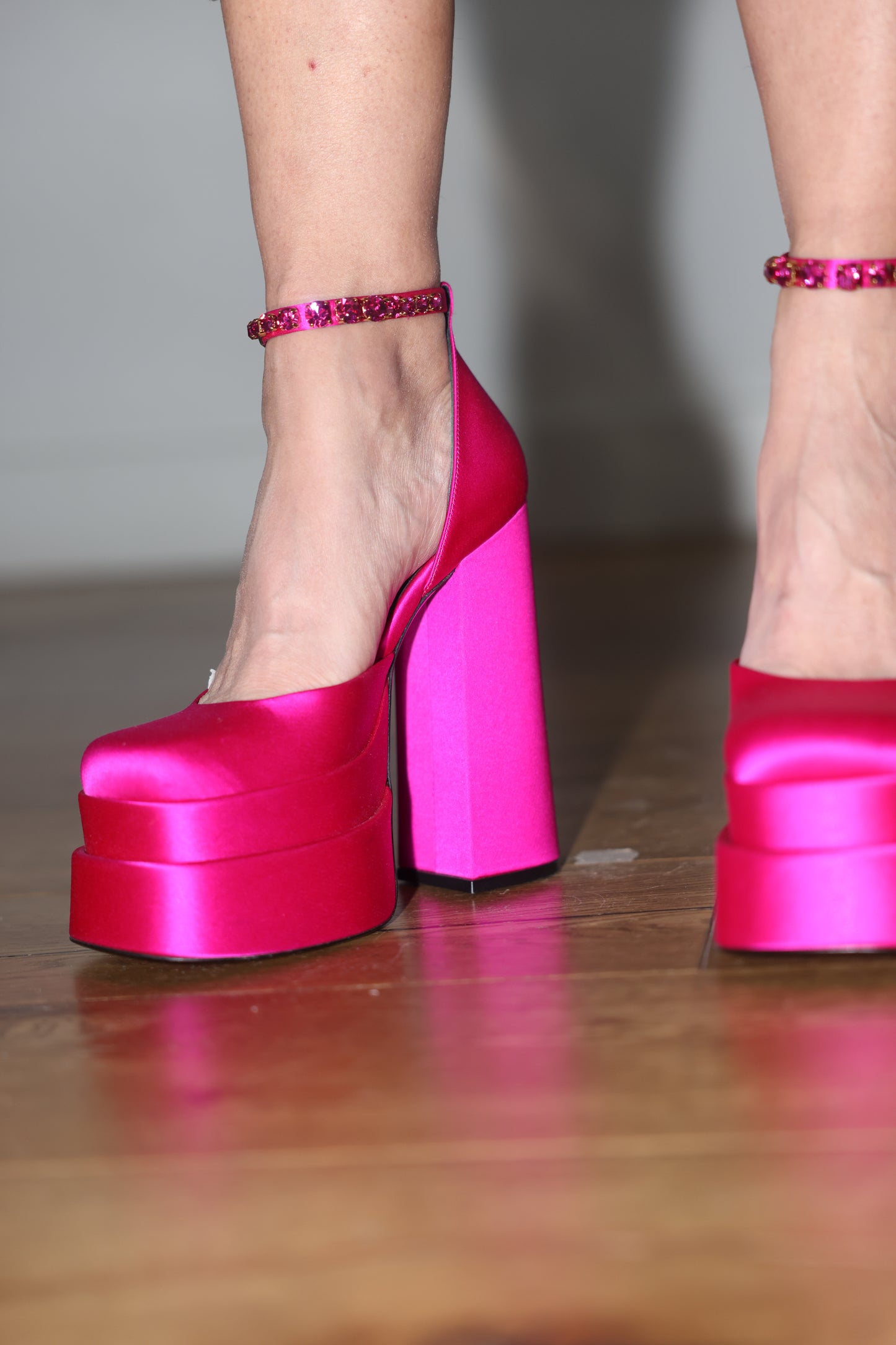 Versace Pink Silk Platform Heels