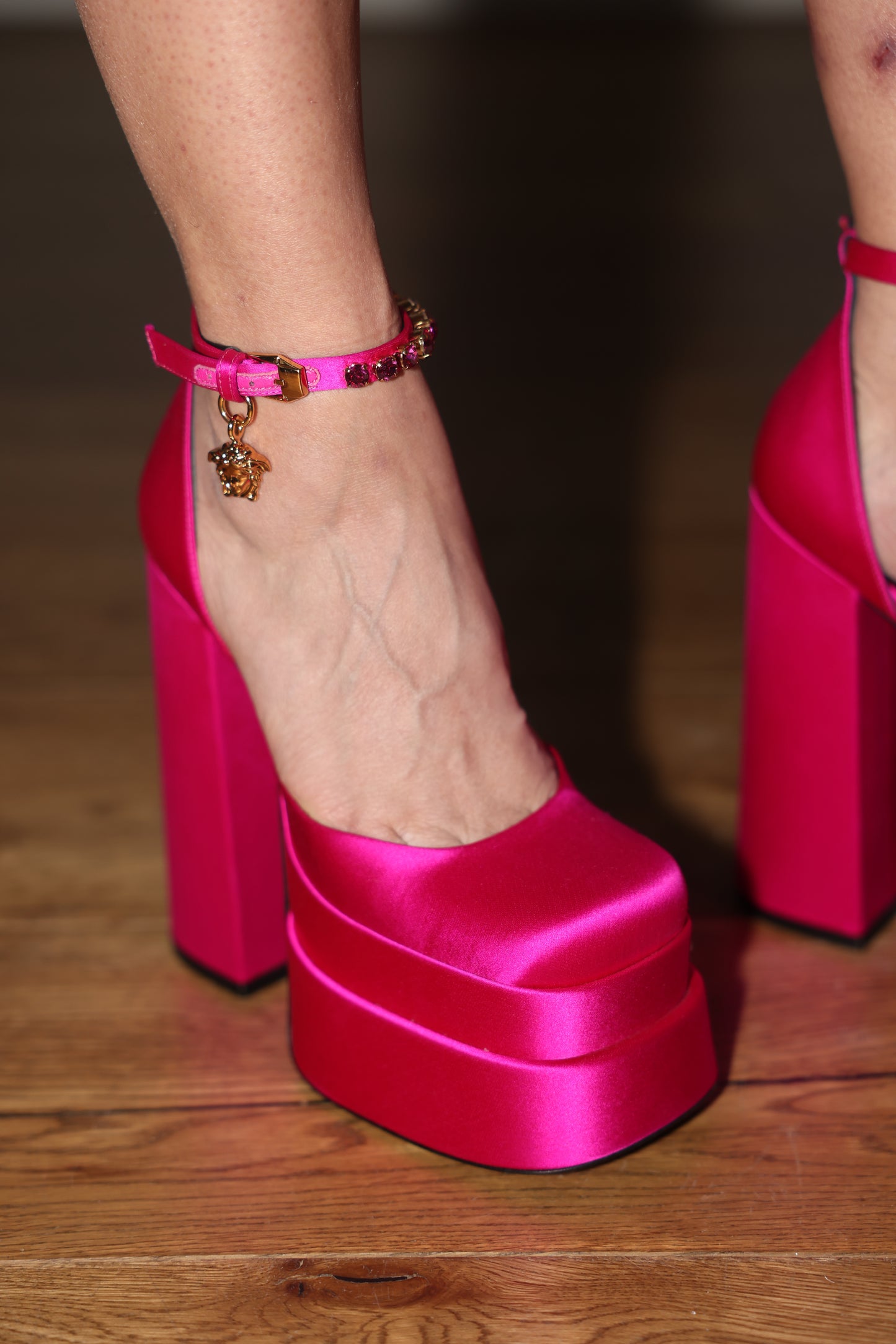 Versace Pink Silk Platform Heels