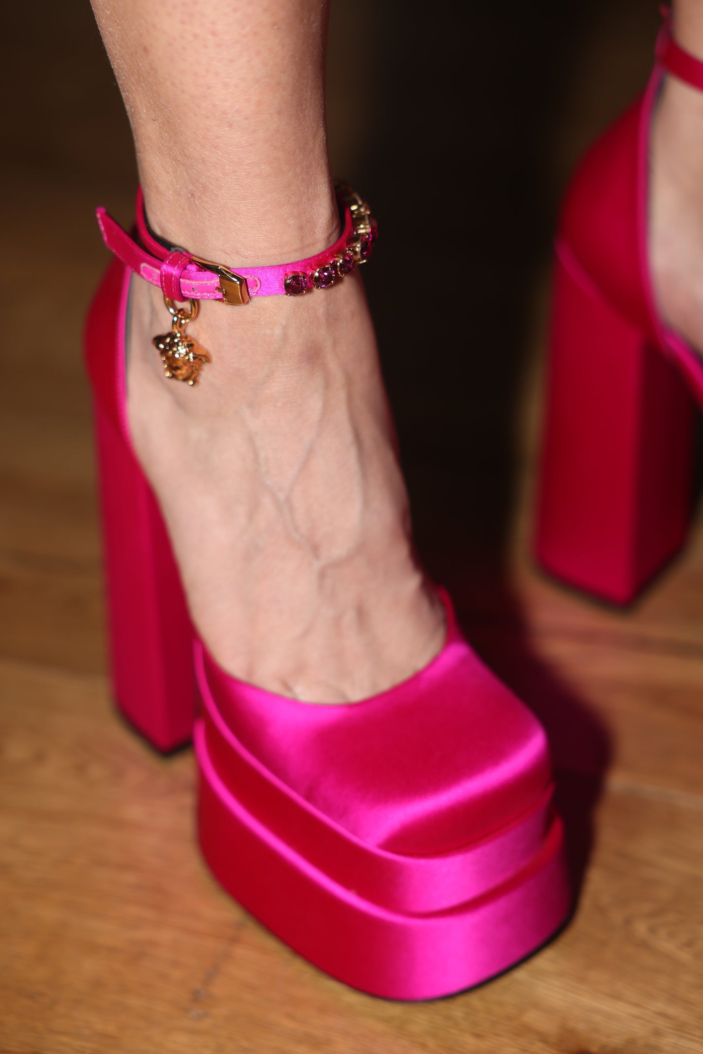 Versace Pink Silk Platform Heels