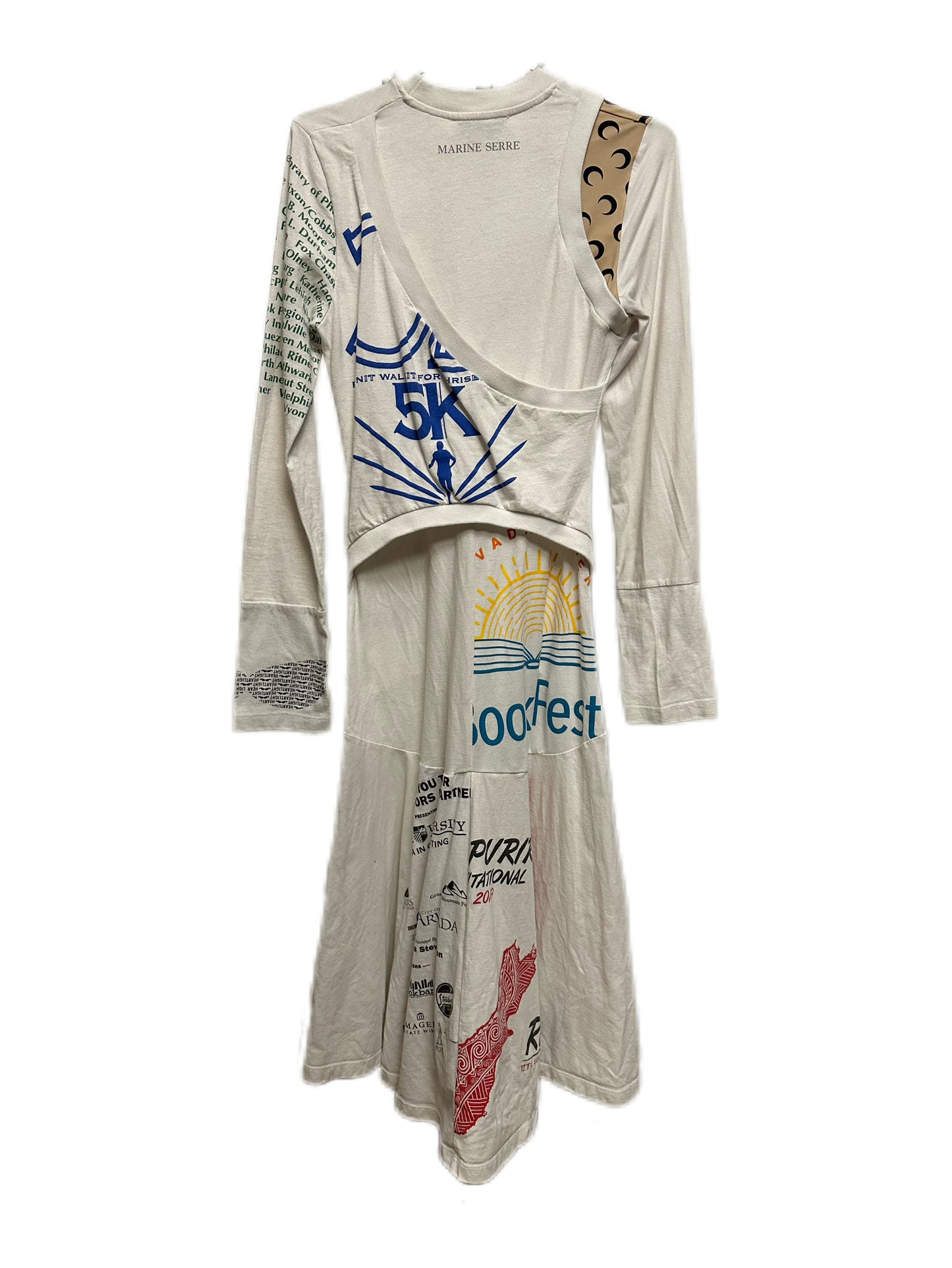 Marine Serre White Line Upcycled Print Maxi T-shirt Dress