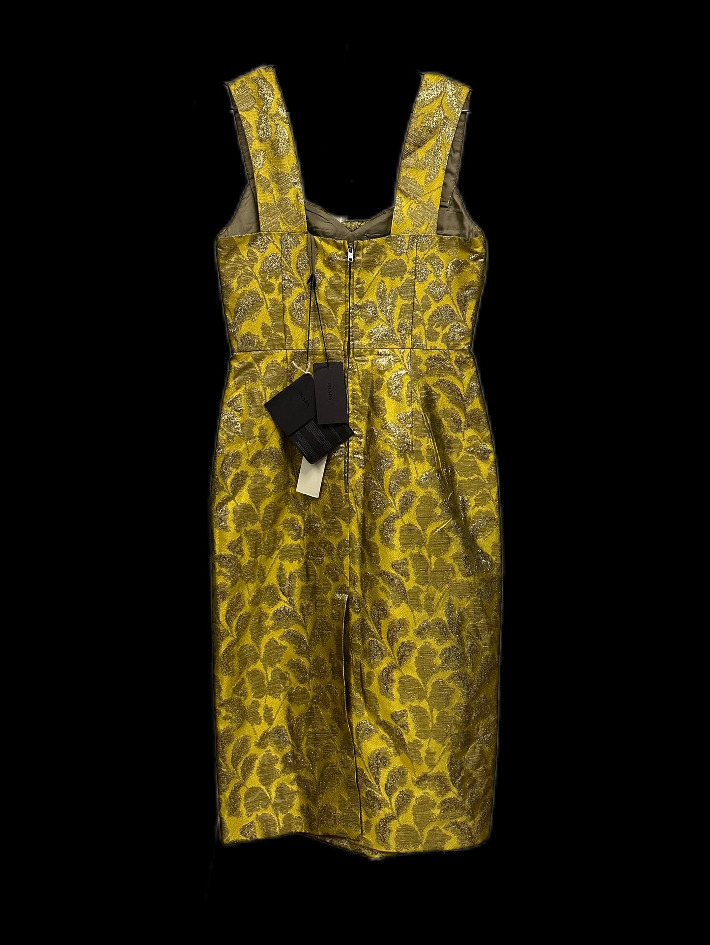 Prada Gold Pettern Luxury Textile Elegant A-Line Dress