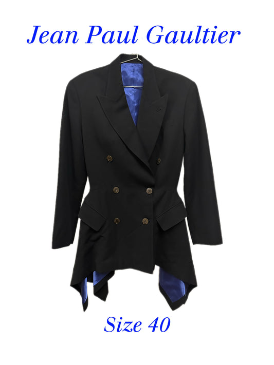 Jean Paul Gaultier Asymetrical Black Wool Blazer Jacket