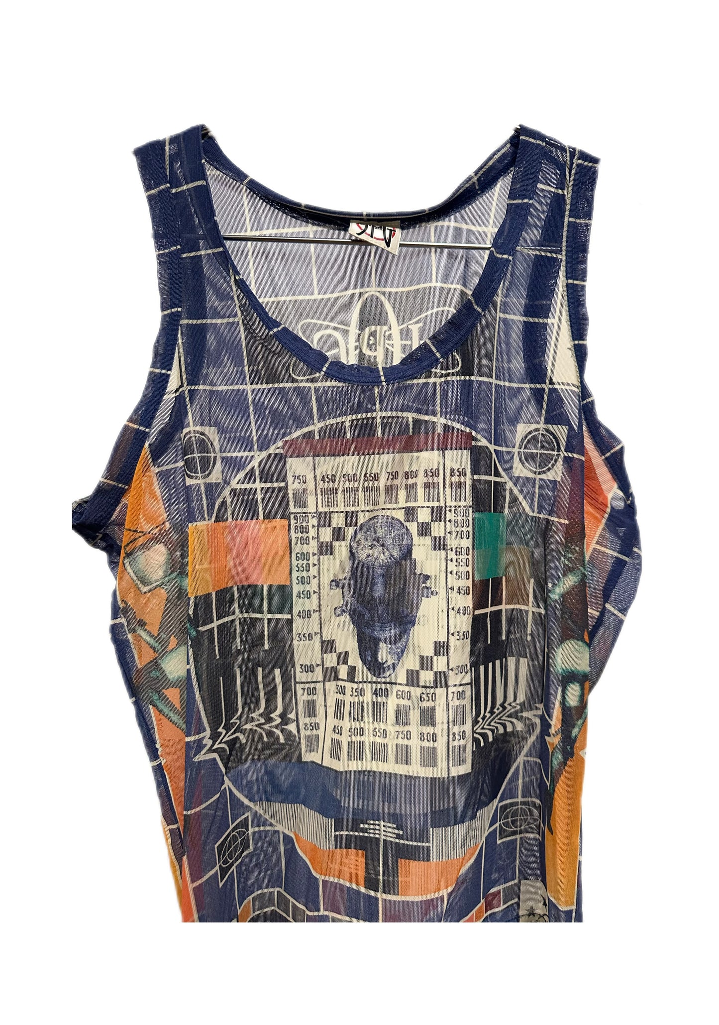 Jean Paul Gaultier 90s Television Print Vintage Runway Mesh Tank Top