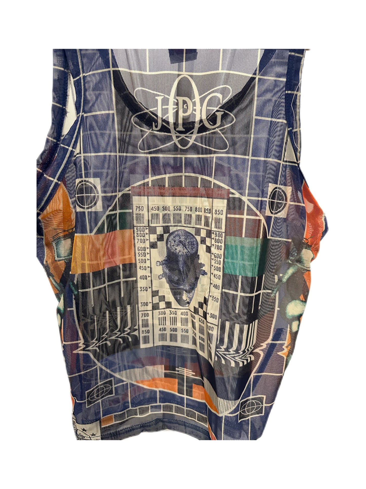 Jean Paul Gaultier 90s Television Print Vintage Runway Mesh Tank Top