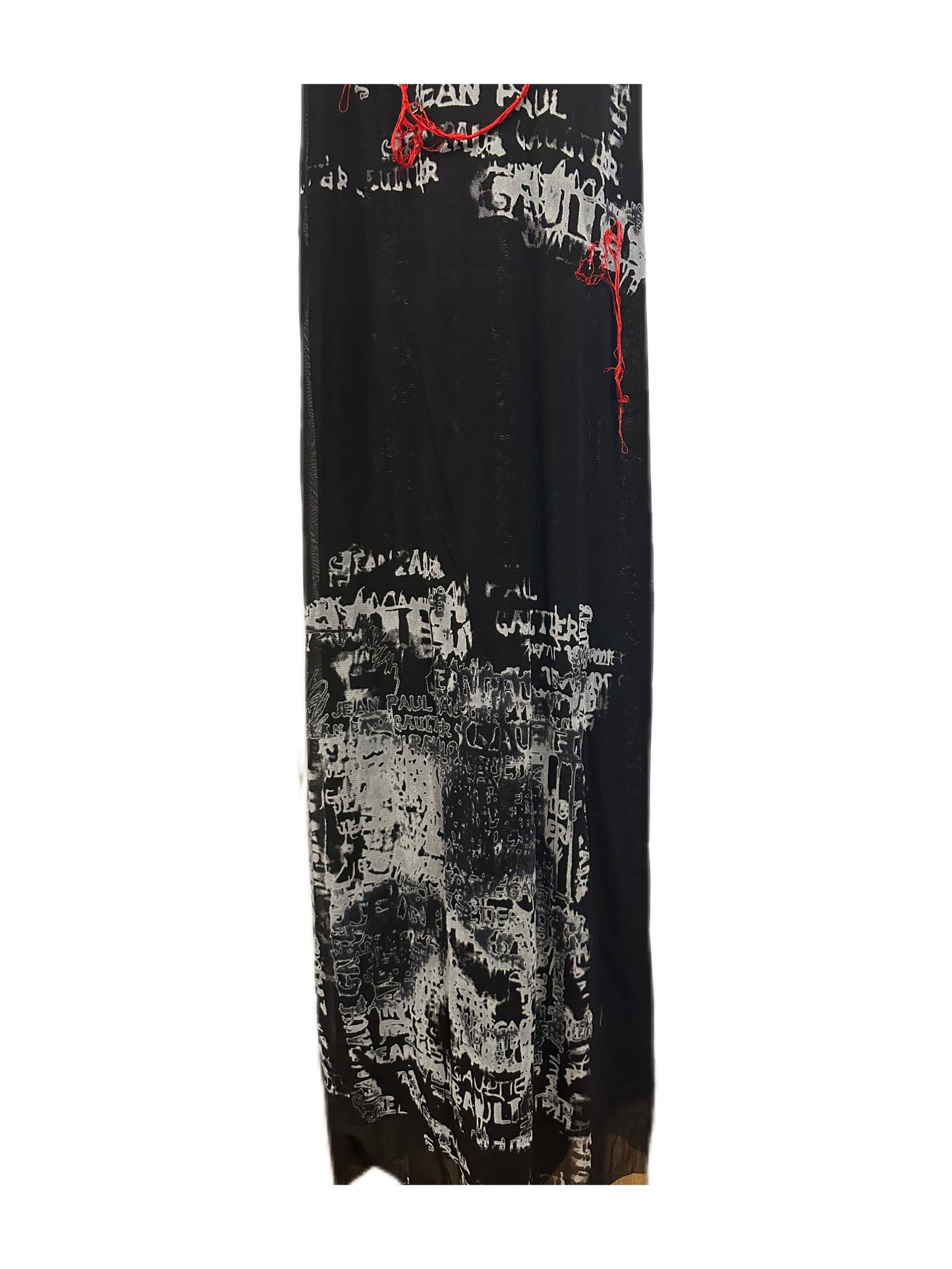 Jean Paul Gaultier Y2K Gothic Punk Black and Red Portrait Letters Print Maxi Mesh Dress