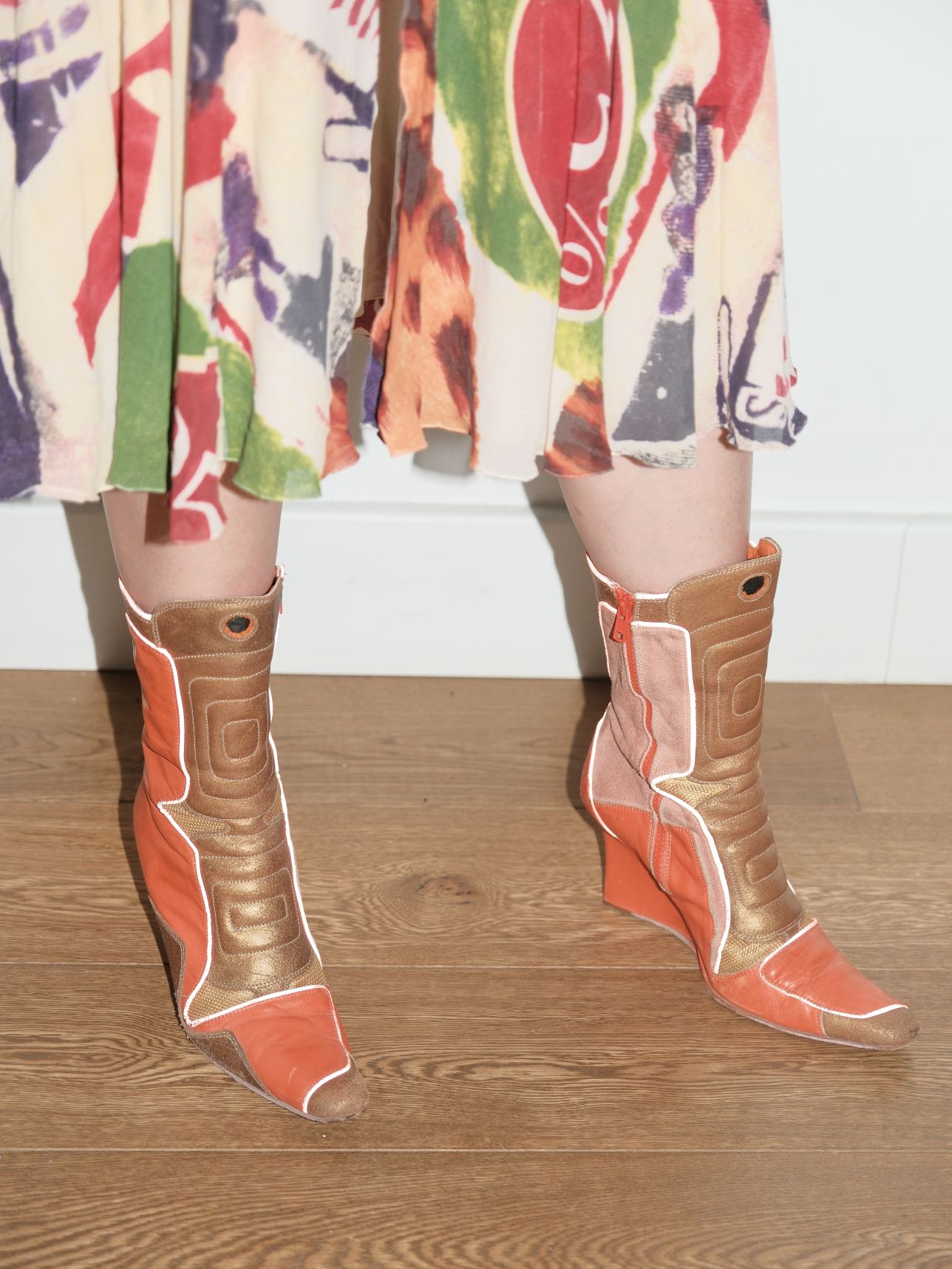 Walter Van Beirendonck Orange and Gold Y2K Futuristic Runway Boots