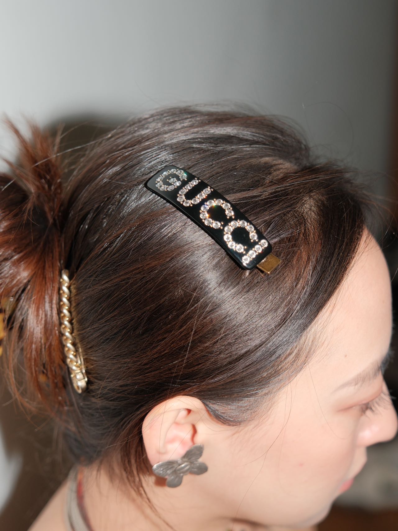 Gucci Black Diamond Logo Hair Clip