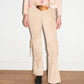 Christian Dior by John Galliano Runway Punk Bandage Gold Logo Plate Beige Suede Flare Trouser