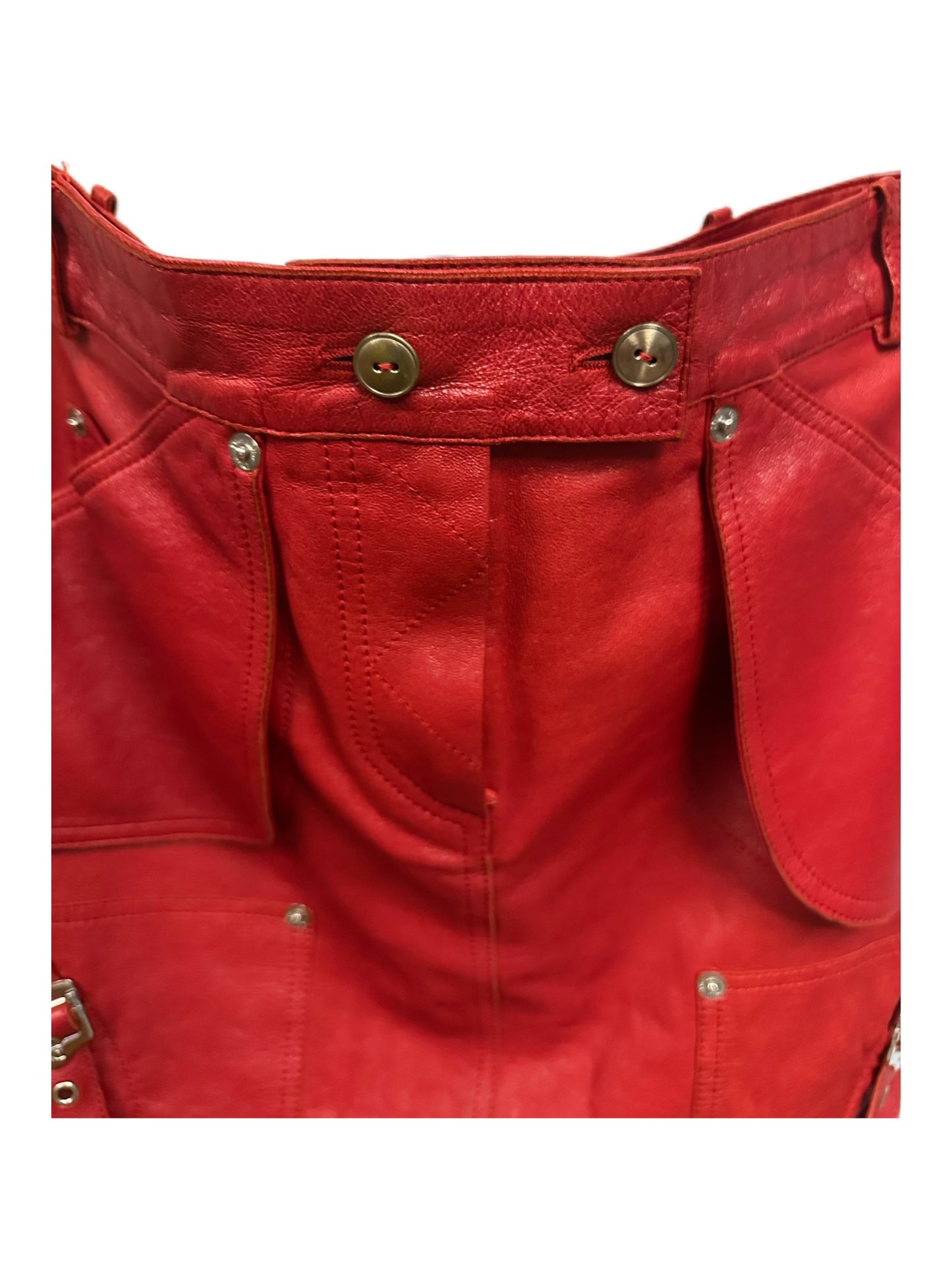 Christian Dior by John Galliano Y2K Punk Red Leather Bandage Skirt