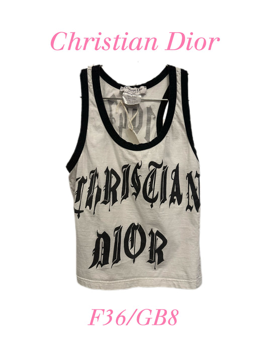 Christian Dior by John Galliano Y2K 2002 White and Black Gothic Punk Letters Runway Tank Top