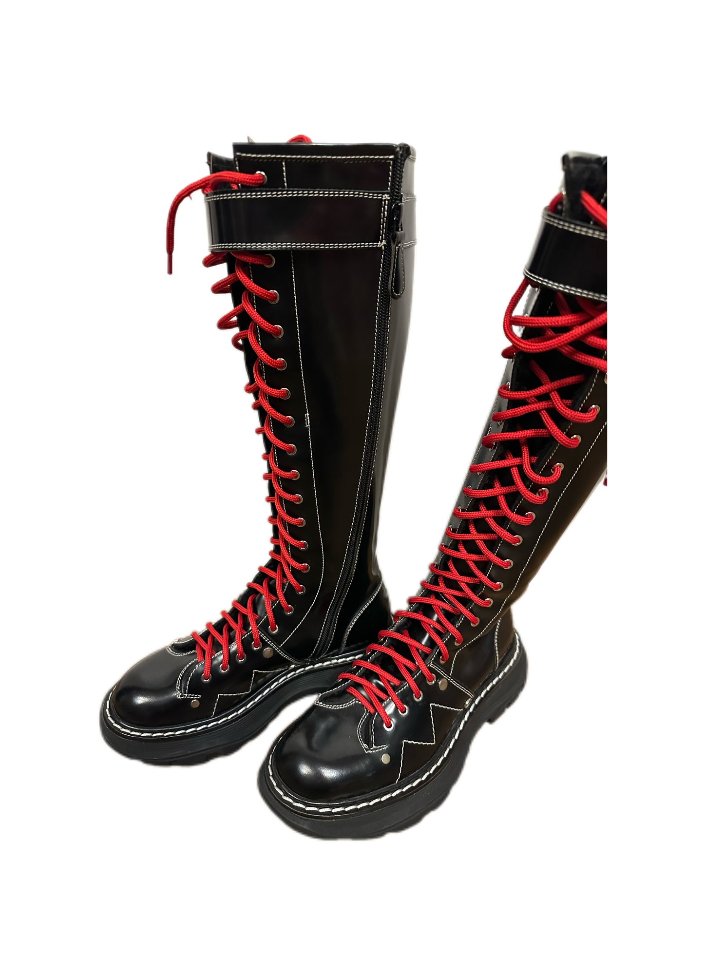 Alexander McQueen Women's Tread Slick Knee-high Boot in Black/Red